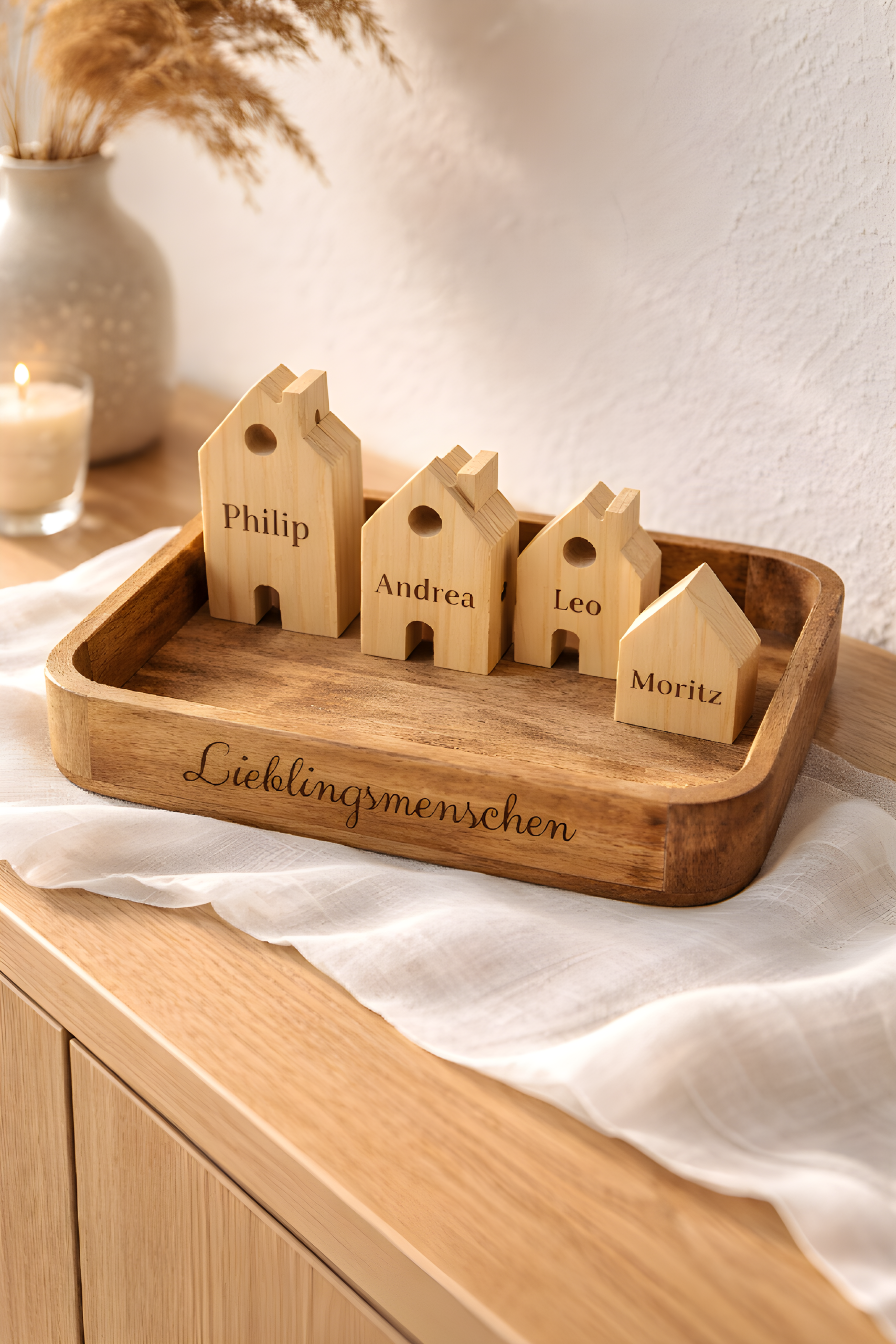 Holz Deko Häuser mit Gravur – Set
